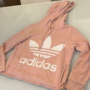 Adidas Light Pink Hoodie with White Logo - size S